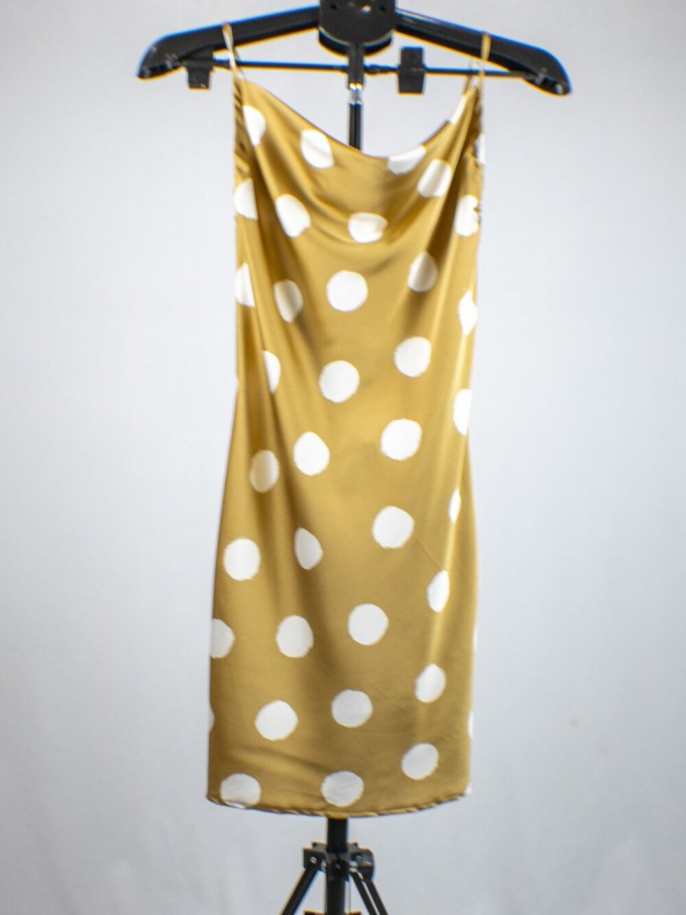 Forever 21 Womens Small Mustard Yellow Polka Dot Cowl Neck Satin Slip Dress
